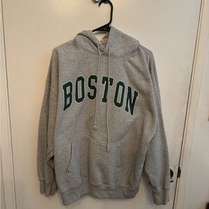 John Galt, Brandy Melville~Boston Hoodie ~ gray with green letters